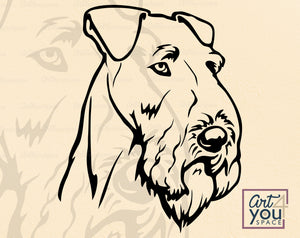 Airedale Terrier Portrait SVG PNG DXF, Dog Vector Clipart Download, Cr