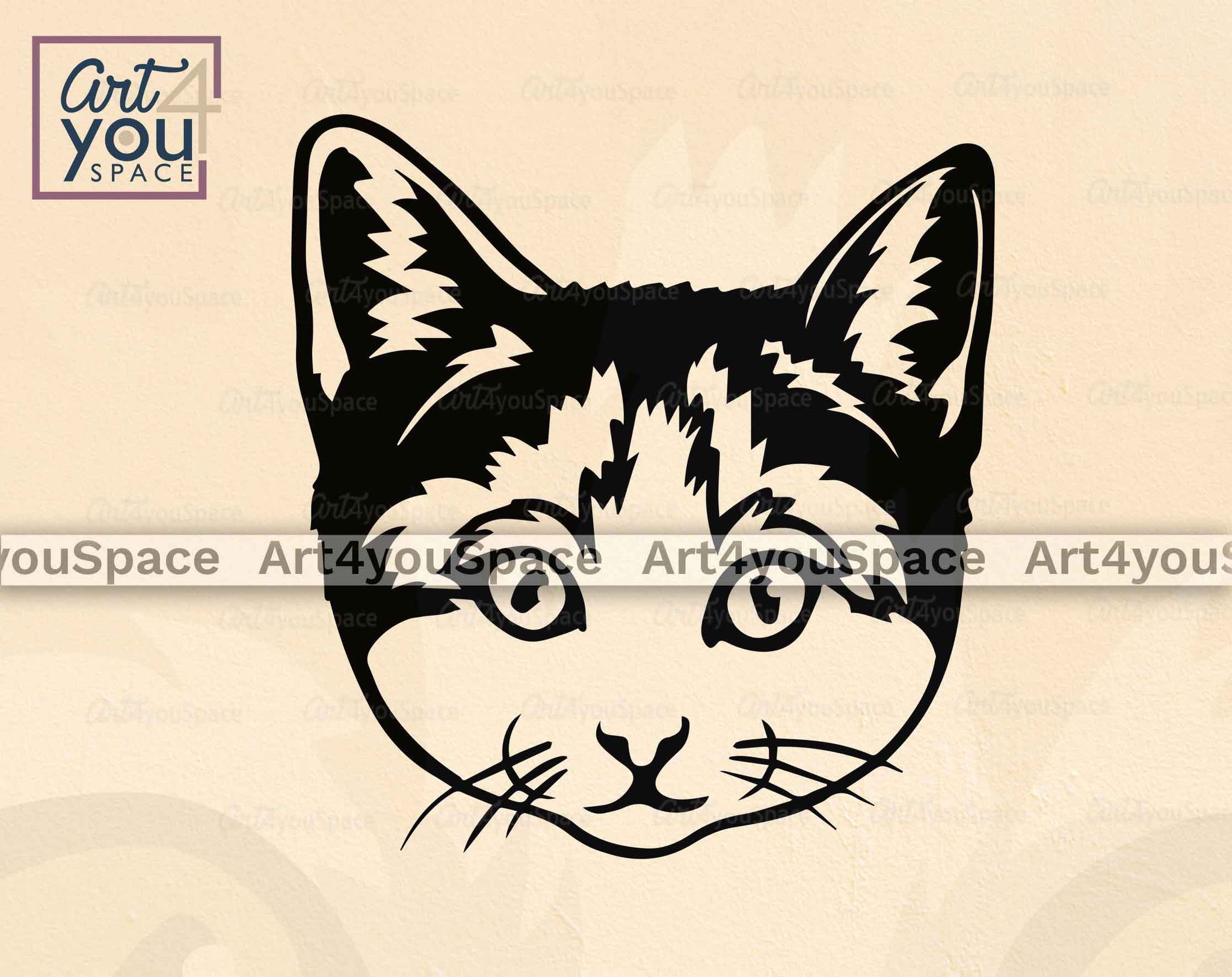 Calico Cat SVG File For Cricut, Three Colour Kitten Face Vector Clipart