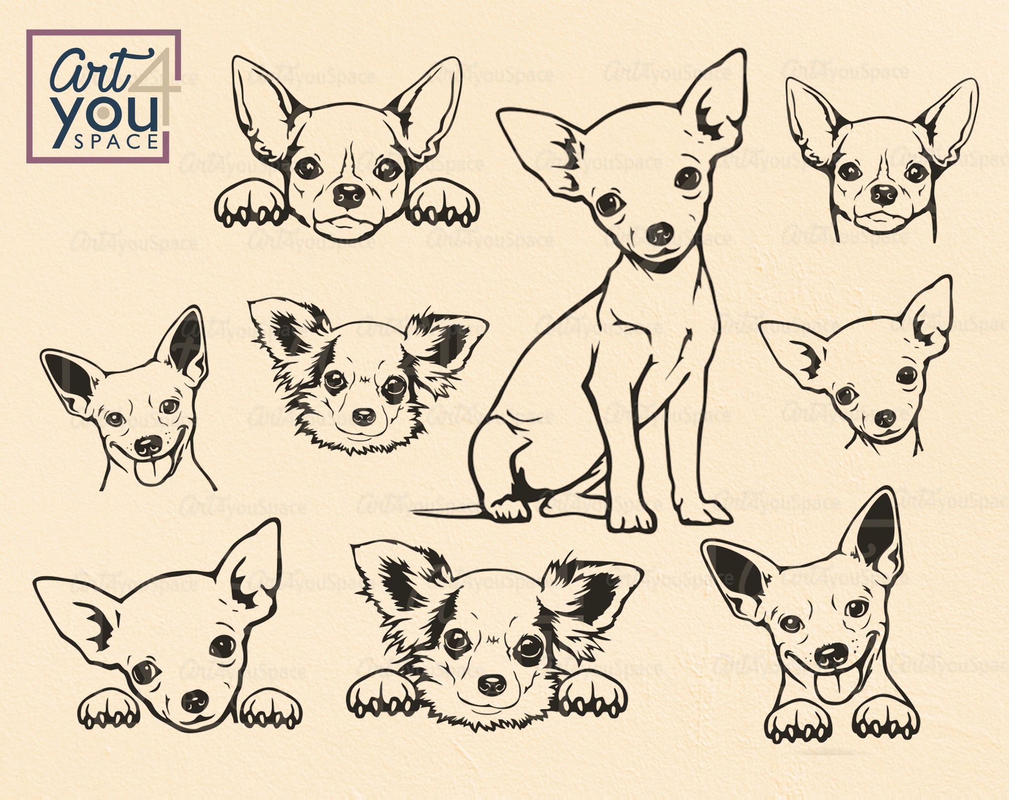 Chihuahua SVG DXF PNG, Cricut Project, Cute Dog Face Vector Clipart Do