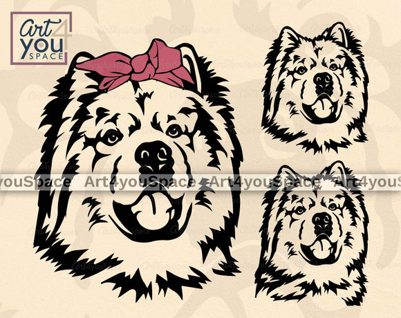 Cute Chow Chow Face SVG File Cricut, Dog With Bandana Vector Download