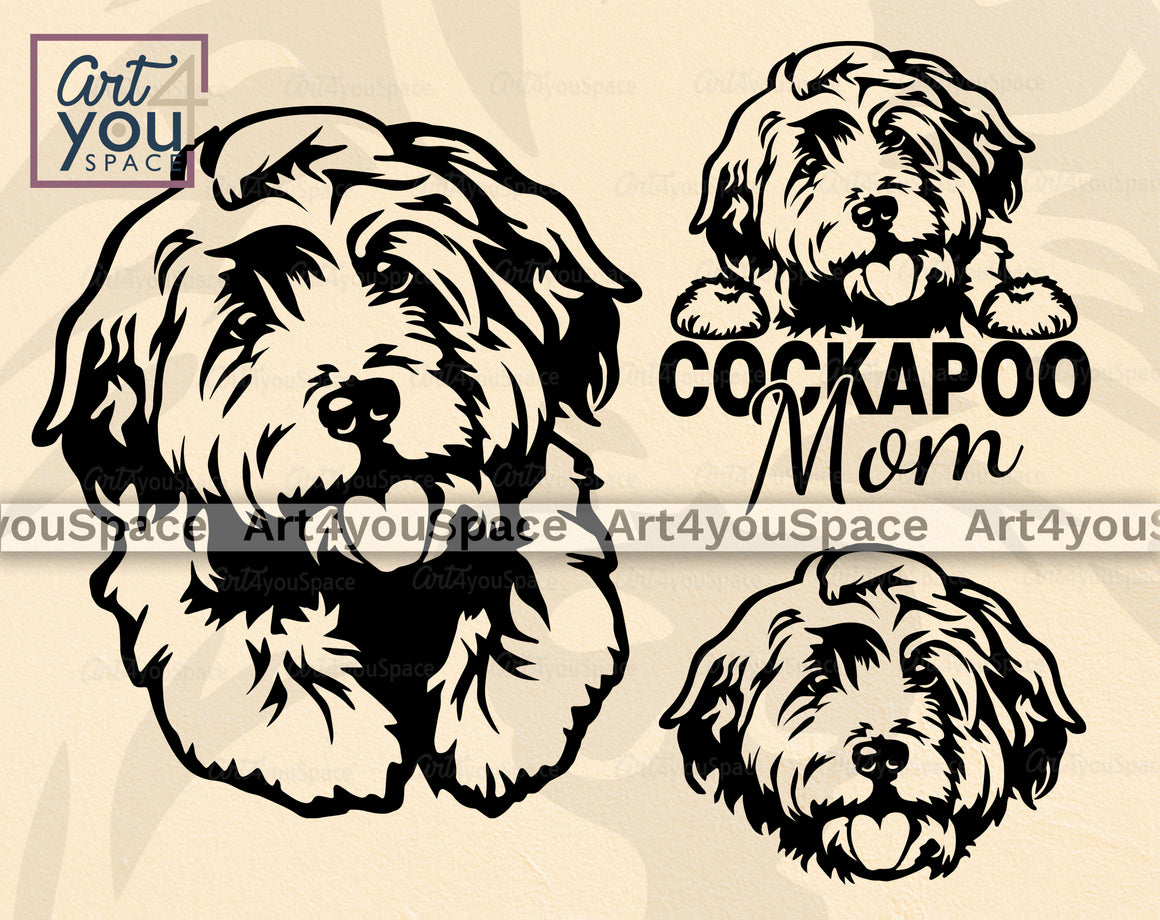Cockapoo Dog SVG PNG DXF, Cricut, Cute Puppy Clipart, Breed Vector, Pr