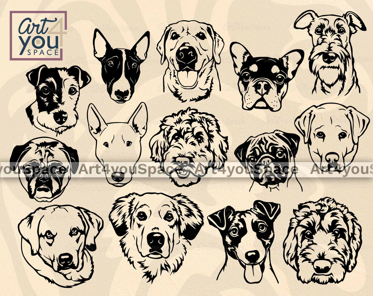 Dog SVG Bundle DXF PNG, Dog Face Vector Set, Cricut Project, Dog Breed