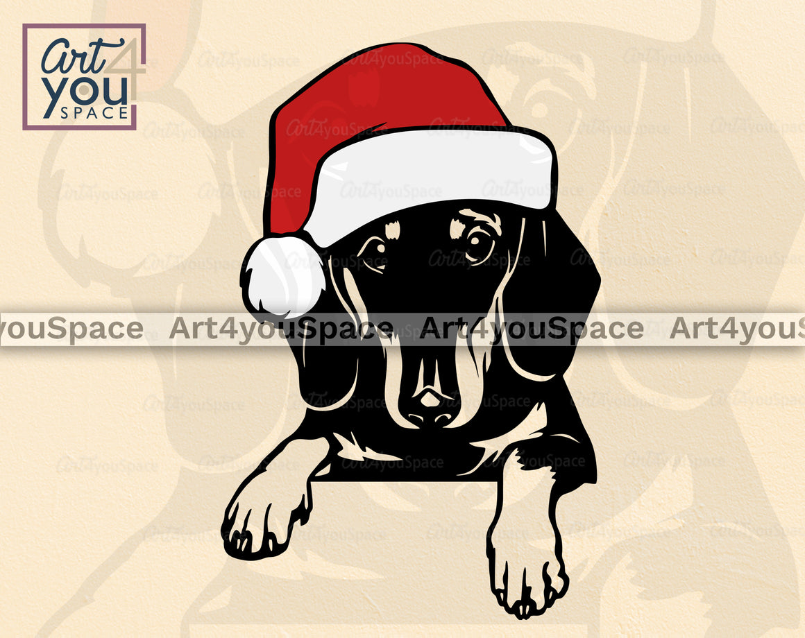 Dachshund Santa SVG PNG DXF, Download, Christmas Doxie Clipart, Laser