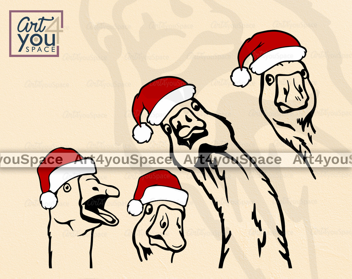 Funny Goose Christmas Svg, Geese With Santa Hat Clipart, Farm Life Vec