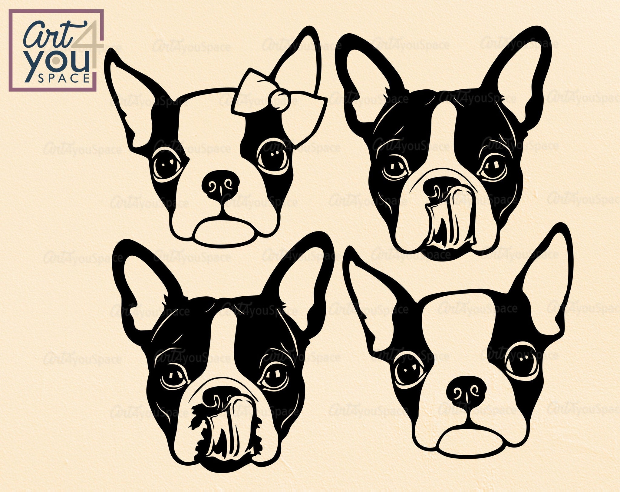 Boston Terrier SVG PNG DXF, Dog Vector Clipart Download, Printable, Cr