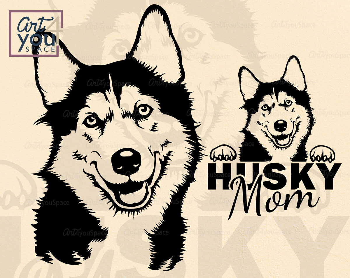 Husky Mom SVG, PNG DXF Dog Cricut Vector, Husky Dad Clipart, Dog Portr