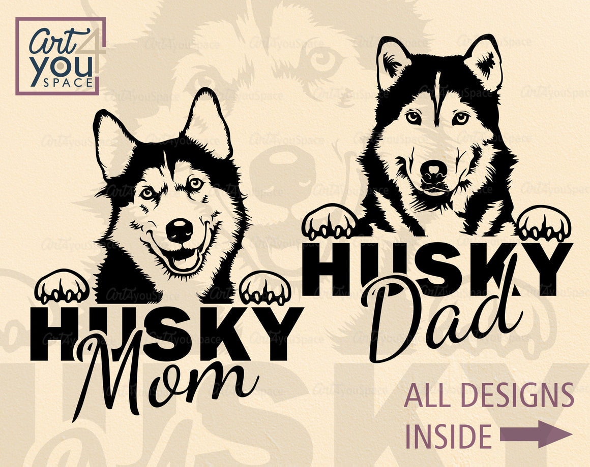 Husky Mom SVG, PNG DXF Dog Cricut Vector, Husky Dad Clipart, Dog Portr