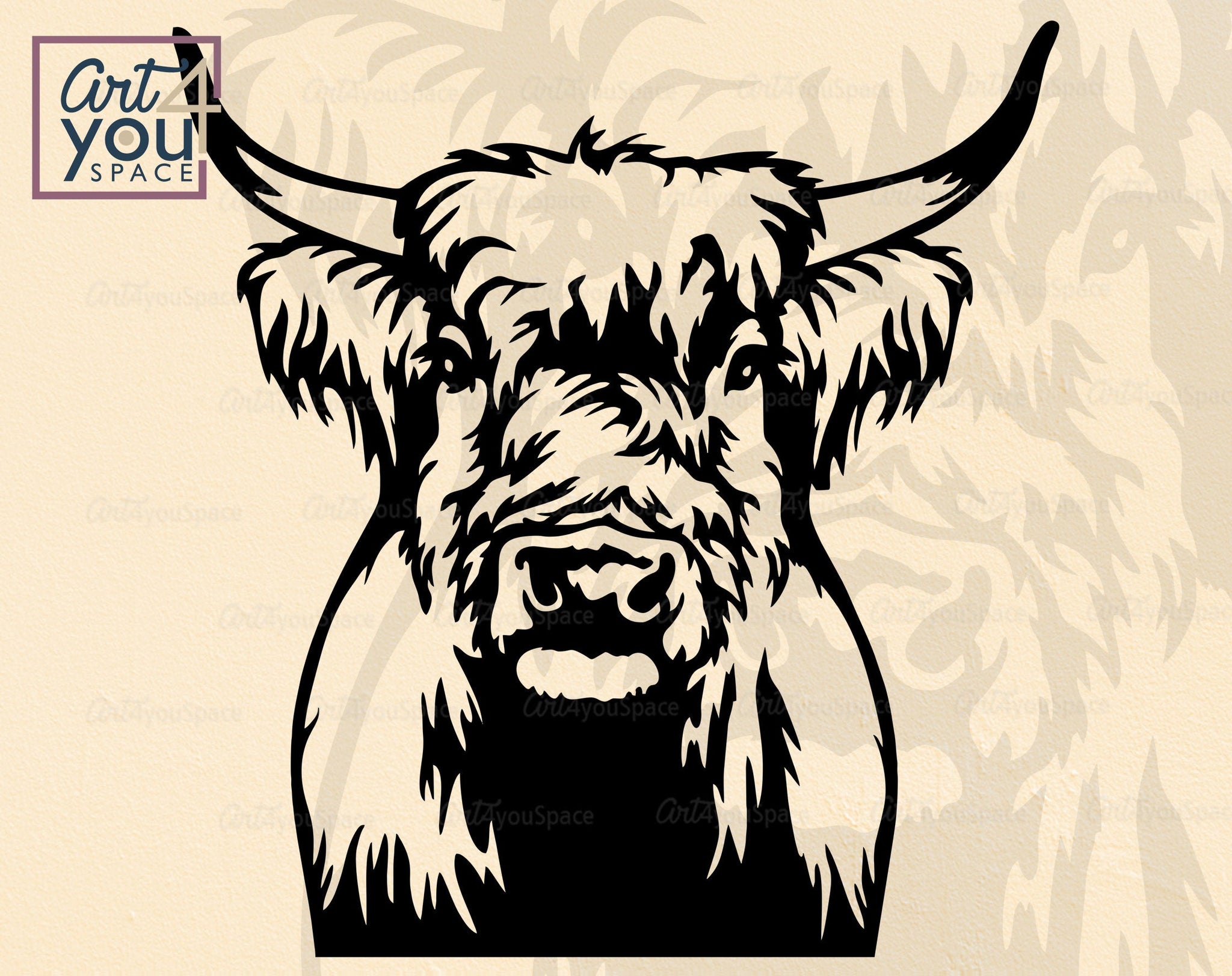 Highland Cow SVG, PNG, DXF Download, Farm Clipart, Scottish Heifer Vec ...