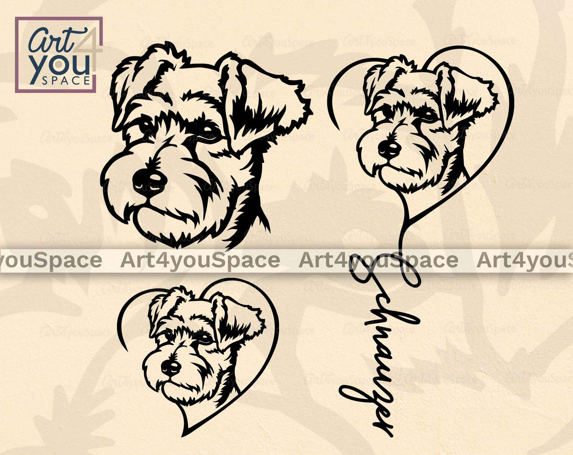 Schnauzer SVG, PNG, Mini Schnauzer Lover Clipart, Dog Valentine Vector