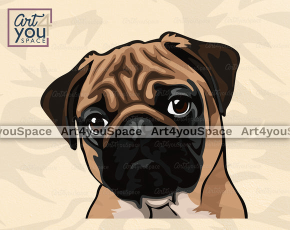 Pug Colorful SVG PNG DXF Cricut, Download Cute Pet Face Vector Art, Su
