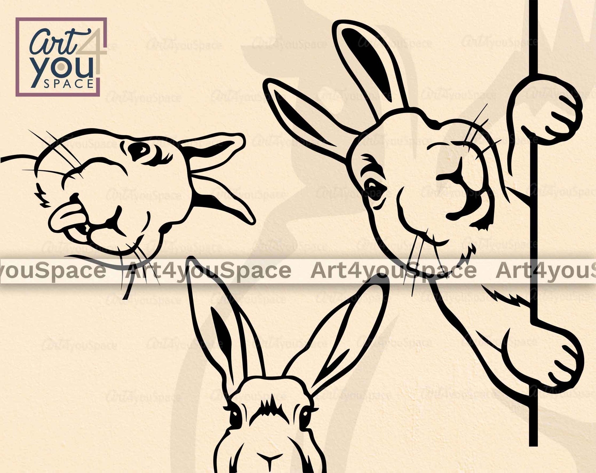 Funny Easter Bunny SVG, Peeking Rabbit Vector Download PNG DXF, Cricut