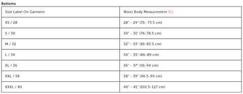 Men's Bottoms Size Chart