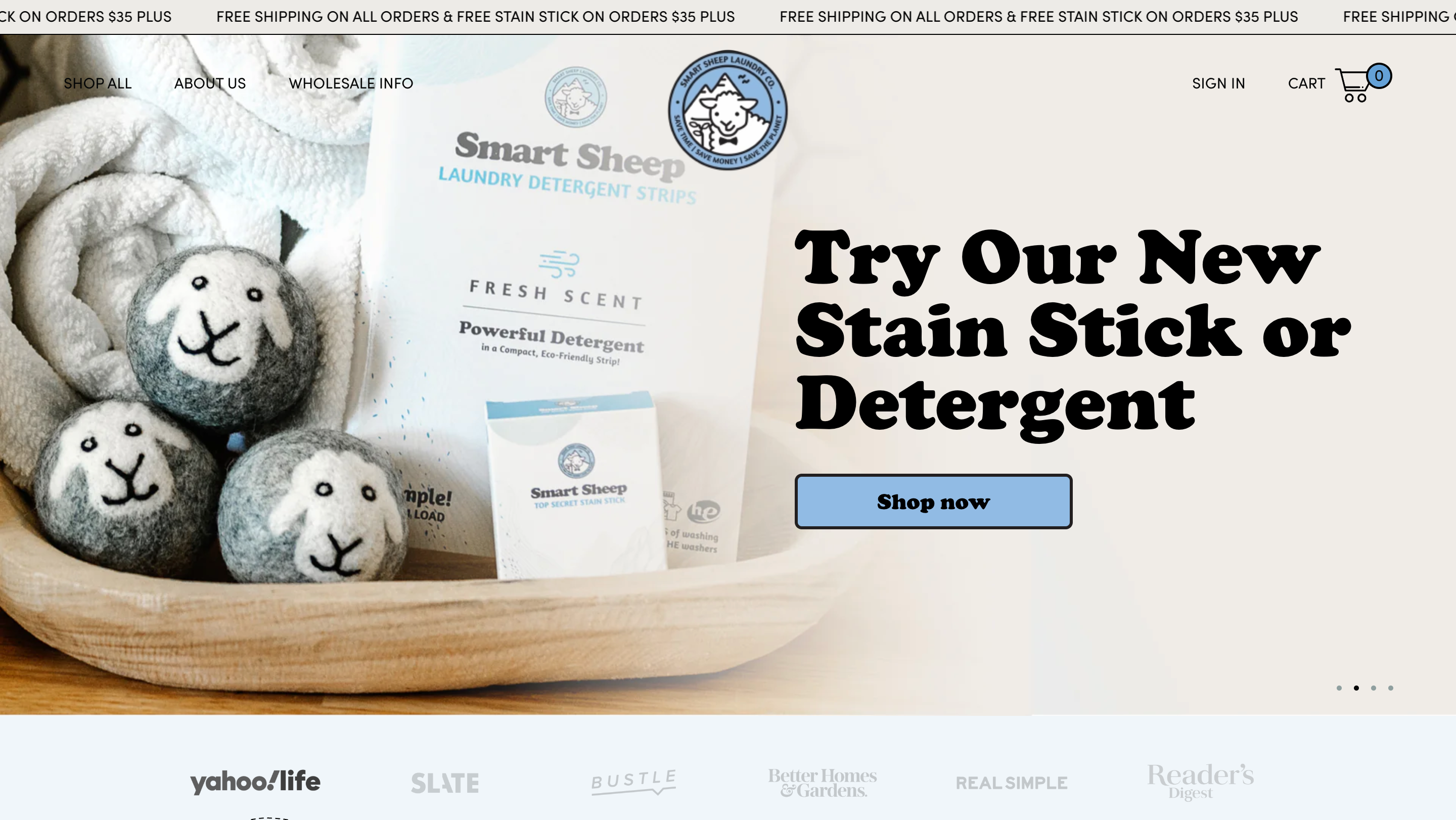 screenshot smartsheep dryer balls website online store