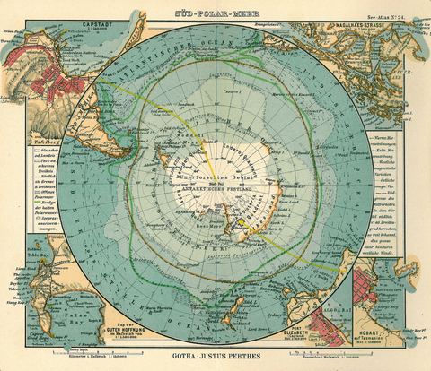 mapa antiguo de la antártica