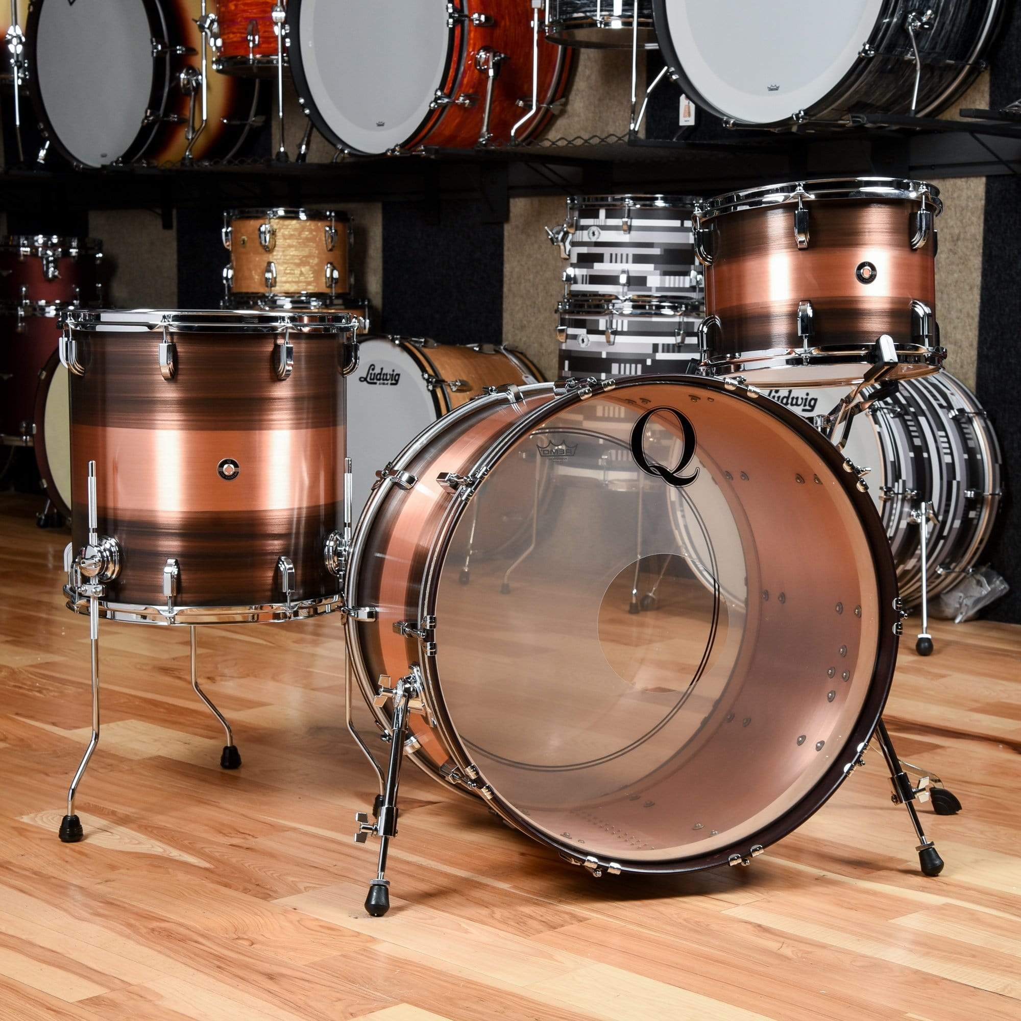 Q Drum Co 13 16 24 3pc Copper Drum Kit Blackened Patina Duco Chicago Music Exchange