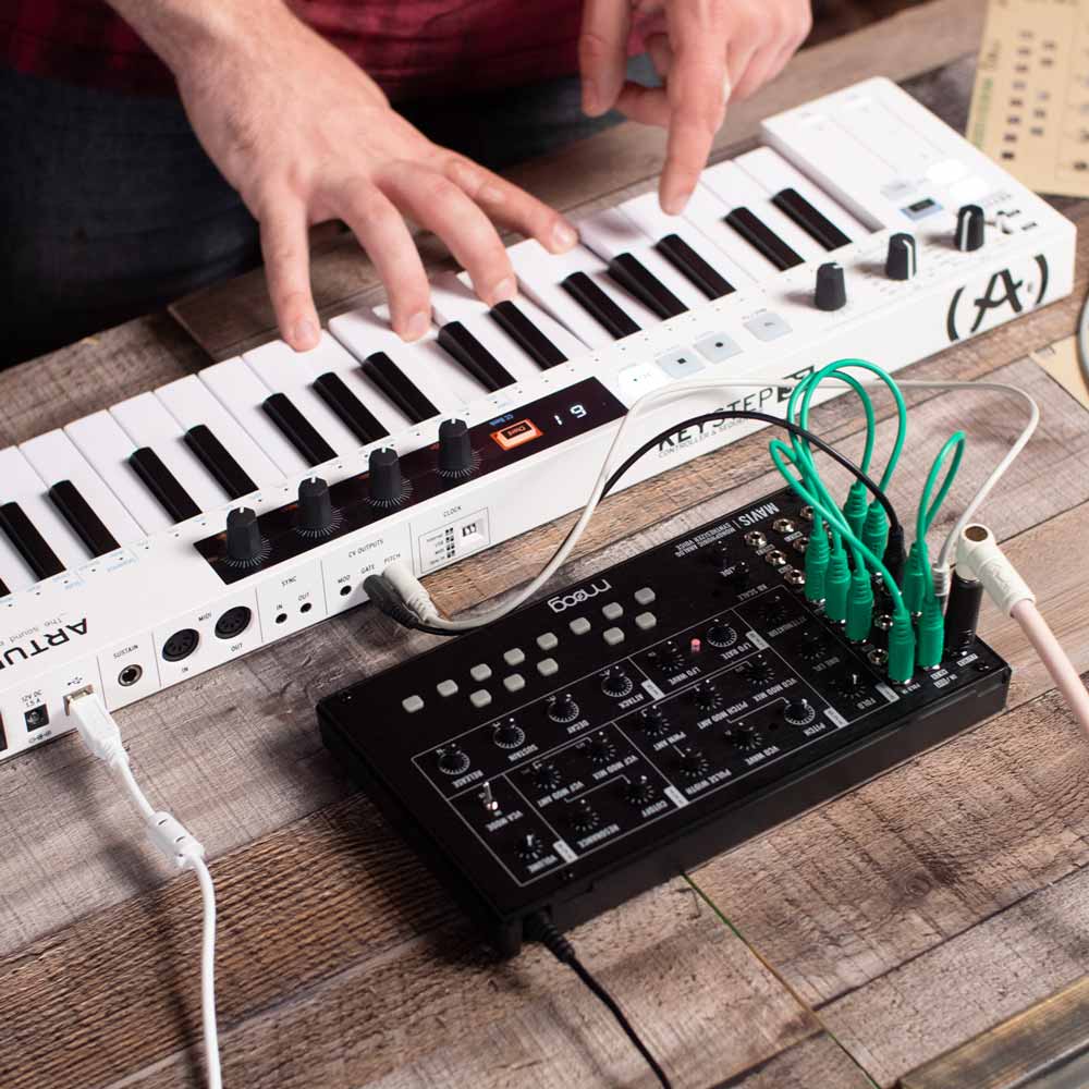 Arturia Keyboard plugged into Moog Mavis Synthesizer