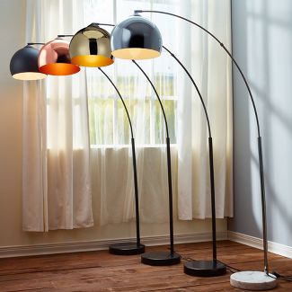 Williamsburg Modern Arched Floor Lamp with Bell Shade and Marble Base - Teamson Home