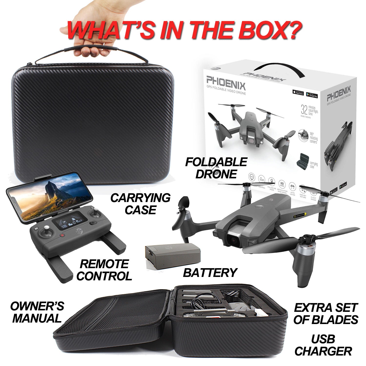 phoenix gps foldable video drone