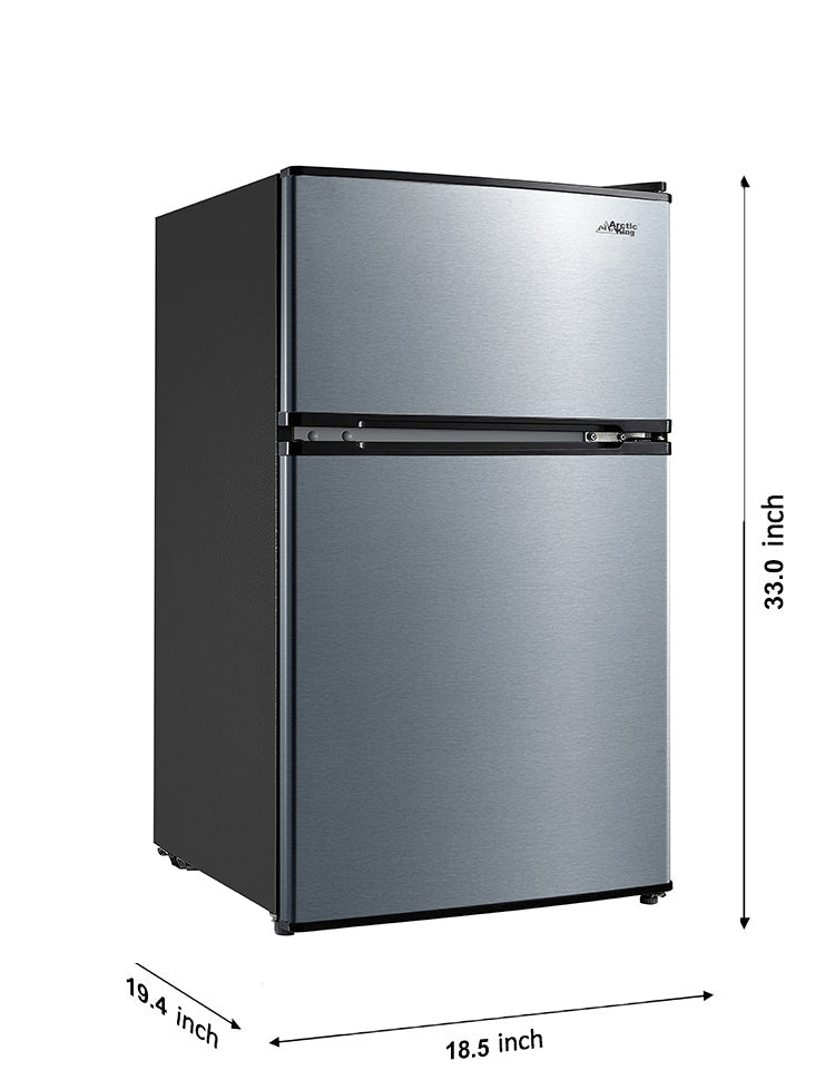 Arctic King 3.2 Cu Ft Two Door Mini Fridge with Freezer, Stainless Ste