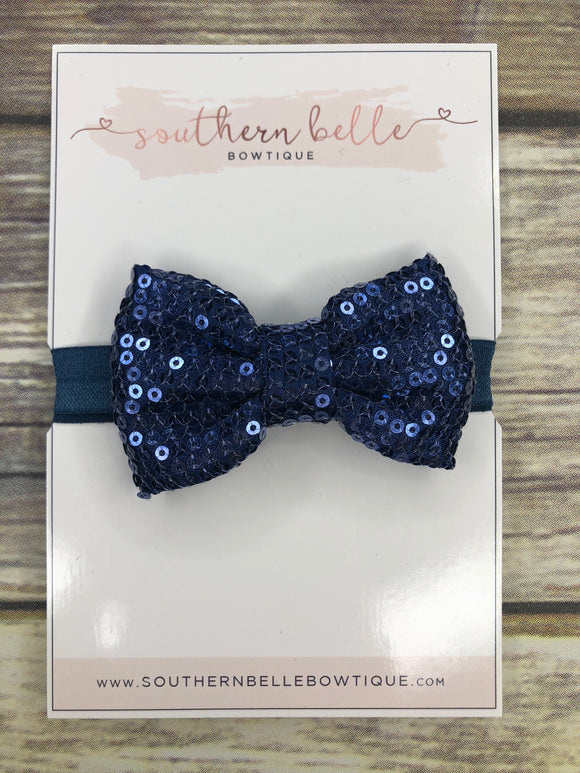 Navy blue sparkle bow headband