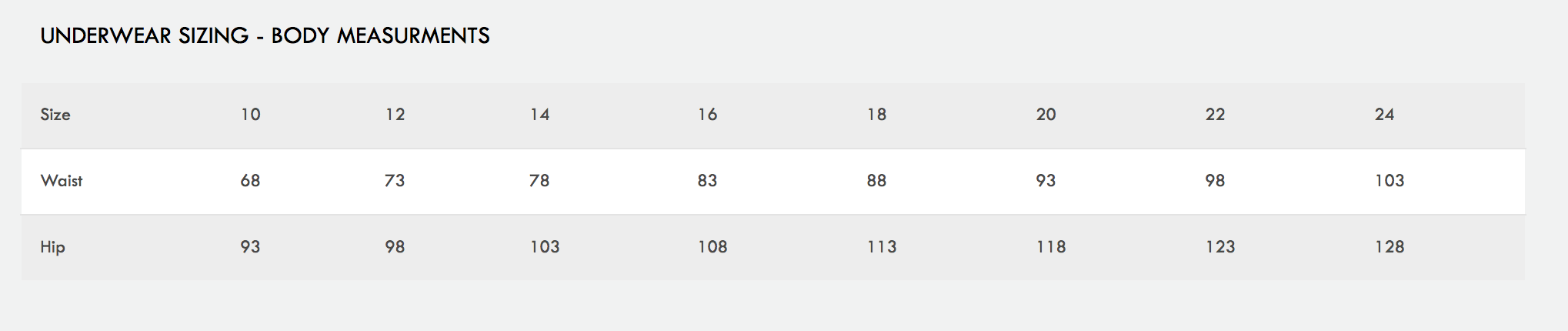 Size Charts – shanslingerie