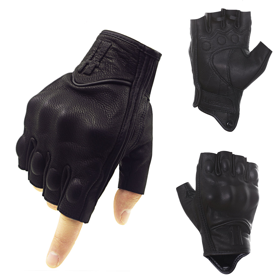 Women's FINGERLESS Gloves BONE-BLACK Deerskin Leather 