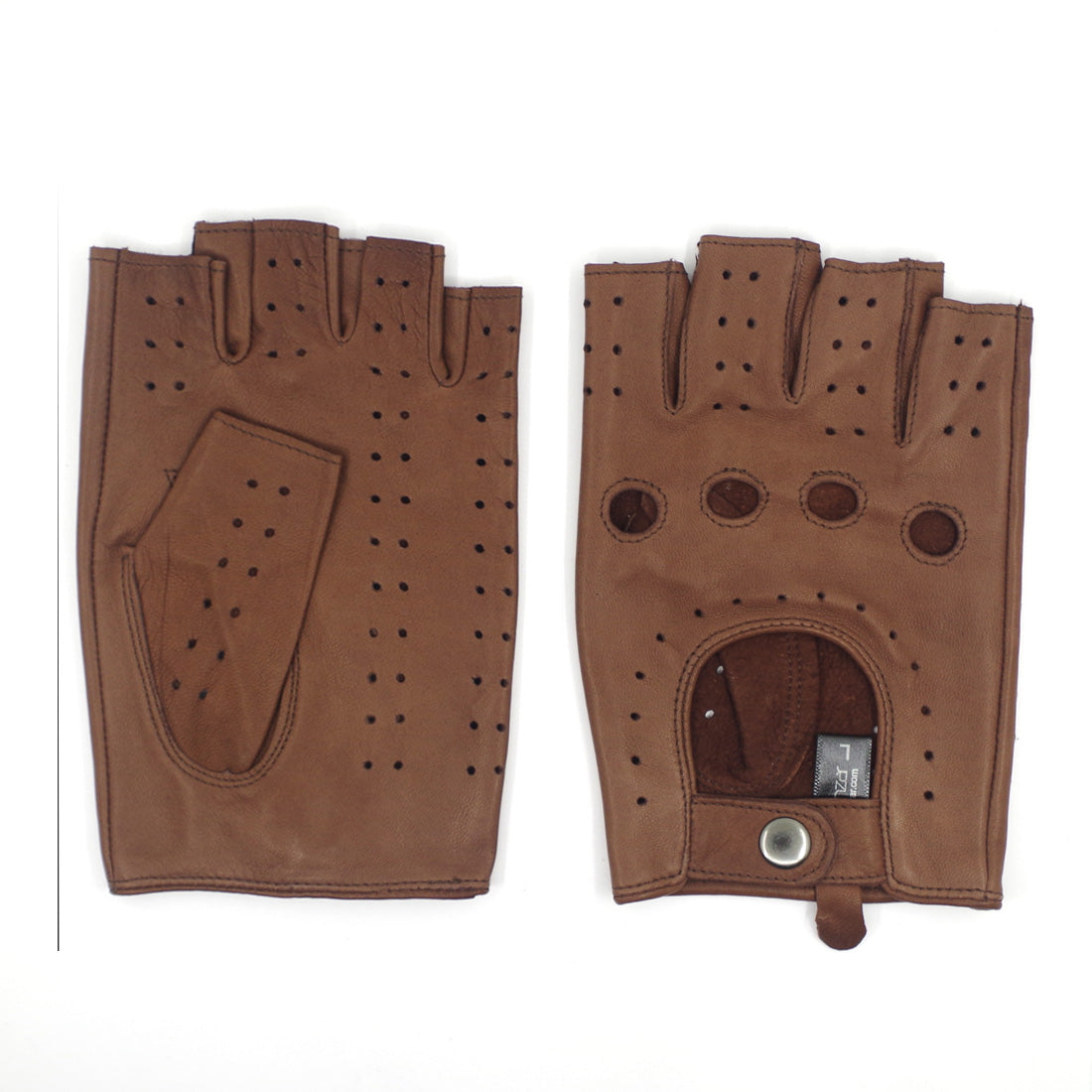 True Brown Sheepskin Leather Fingerless Driving Gloves