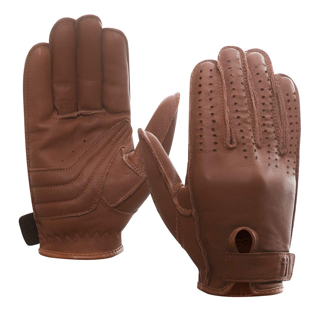 Leather Motorcycle Gloves - Fingerless - Brown - Unisex - AL3010-AL