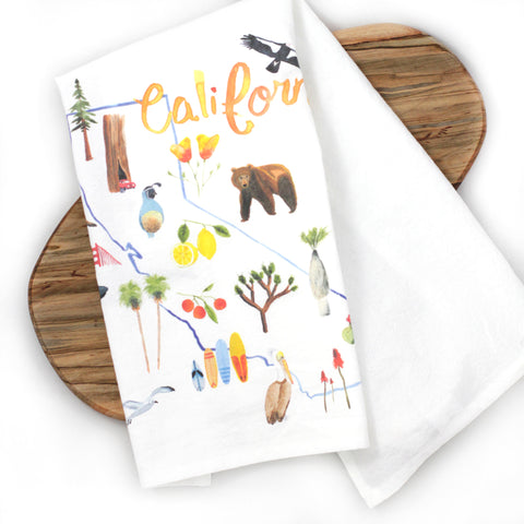 Best California Gifts - Watercolor Map Tea Towel