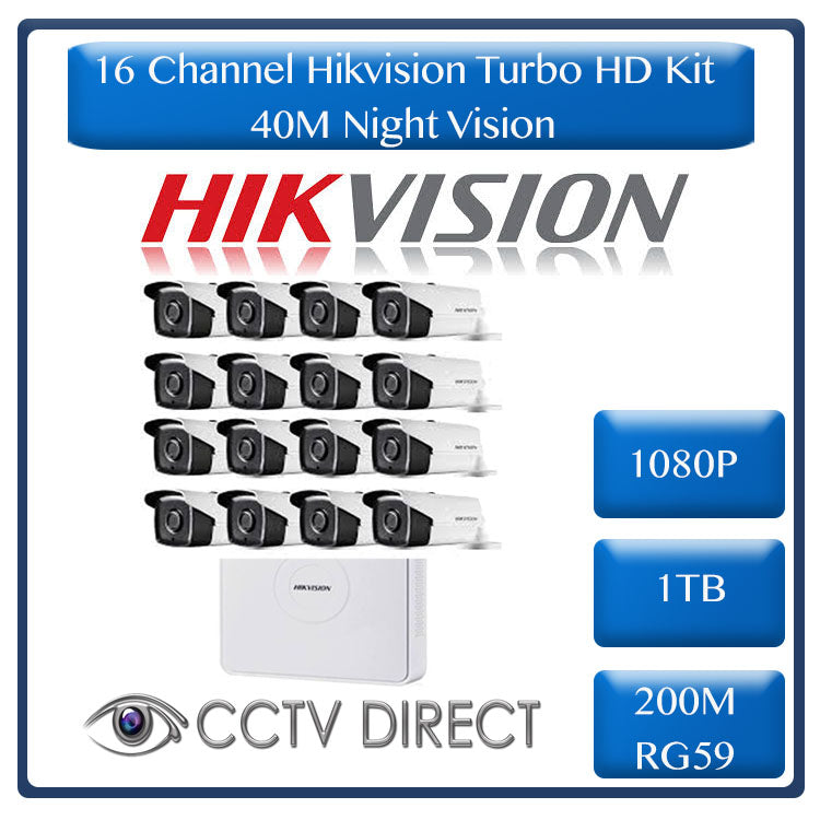 Hikvision 16 Ch Turbo Hd Kit Embedded Dvr 16 X Hd1080p Camera 40 Cctv Direct