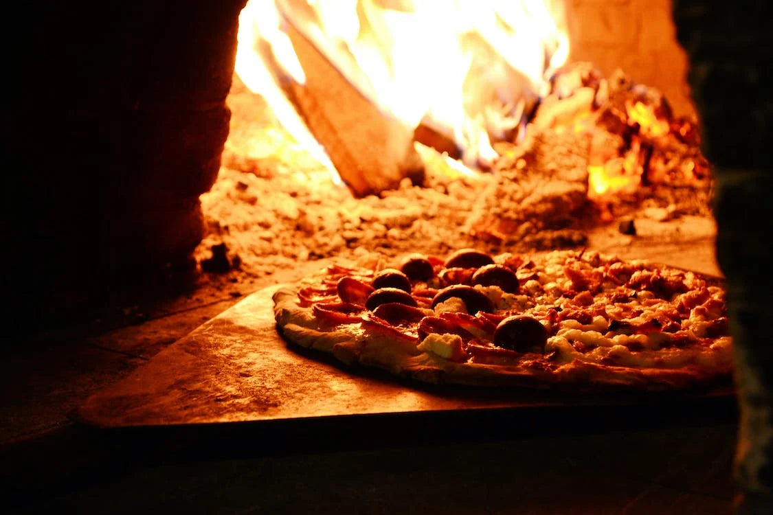 pizza in a wood-fired oven