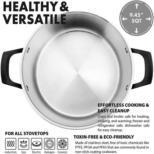 GrandTies 3 qt Full-Clad Tri-Ply Stainless Steel Sauce Pan