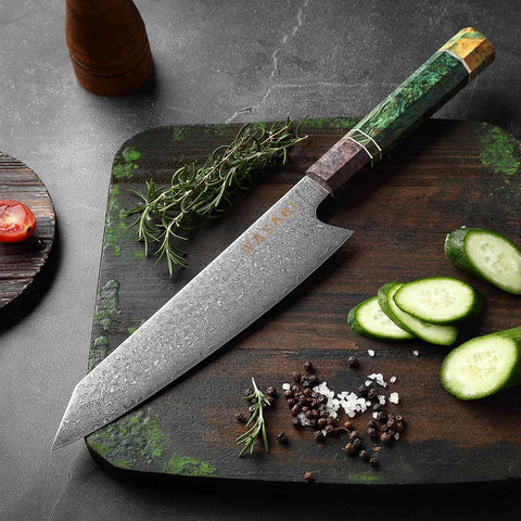 ULTRA SHARP Santoku Forged Chef Knife Damascus Steel Red/Green