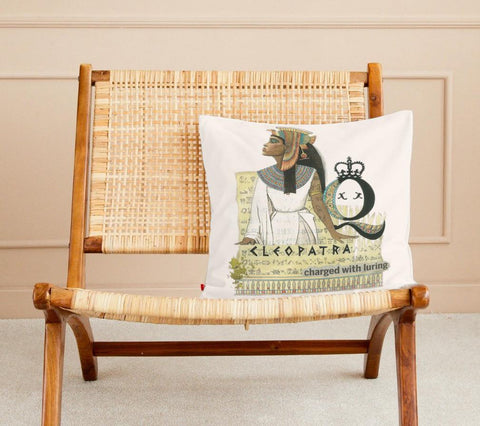 Cleopatra Linen Pillow on Wicker Chair