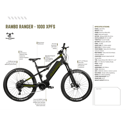 Rambo Rampage 48V/21Ah 1000W Fat Tire Electric Hunting Bike