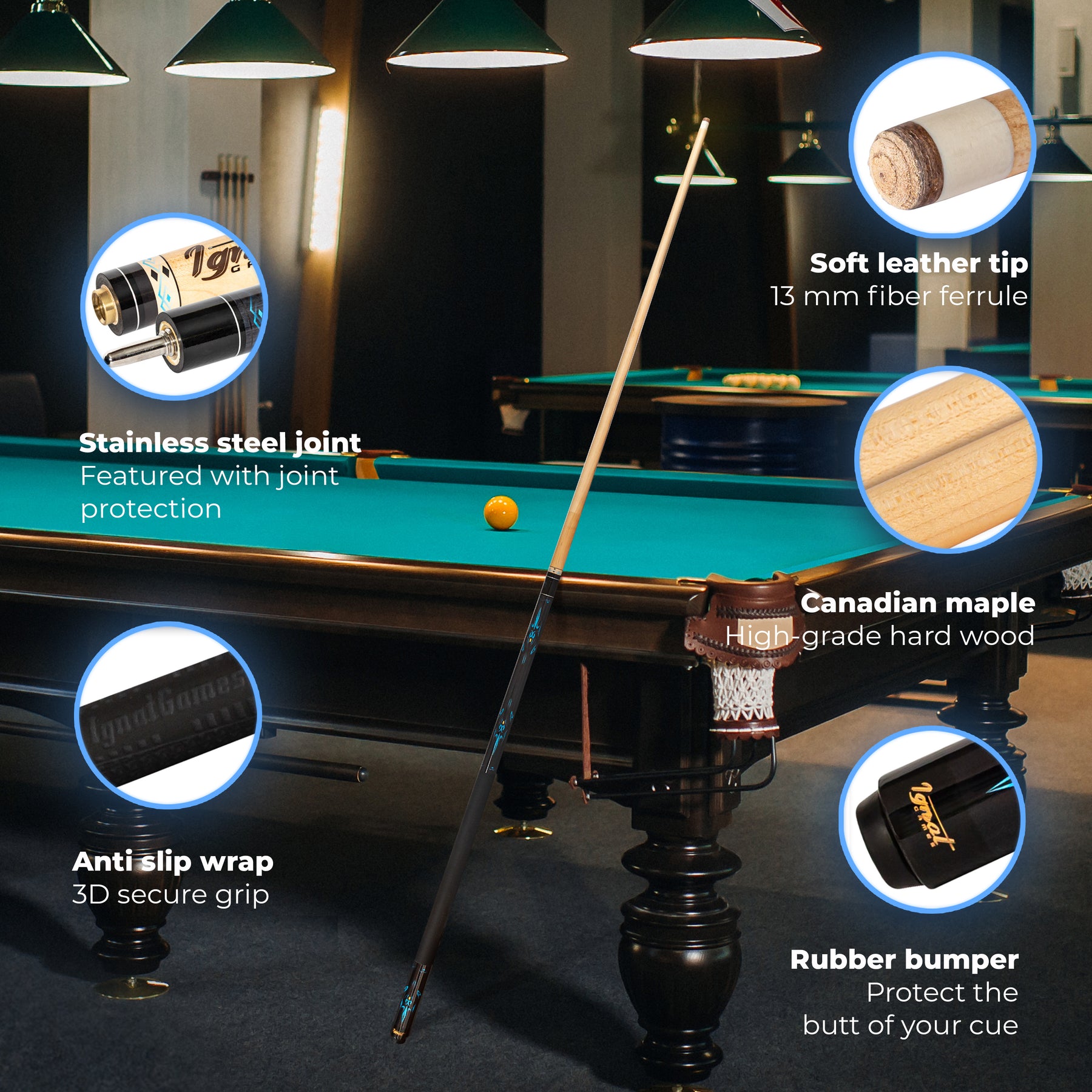 2-Piece Pool Cue Stick with 13mm Tip 58 Hardwood Canadian Maple  Professional Billiard Pool Cue Stick 18 Oz Pool Sticks Set of 2