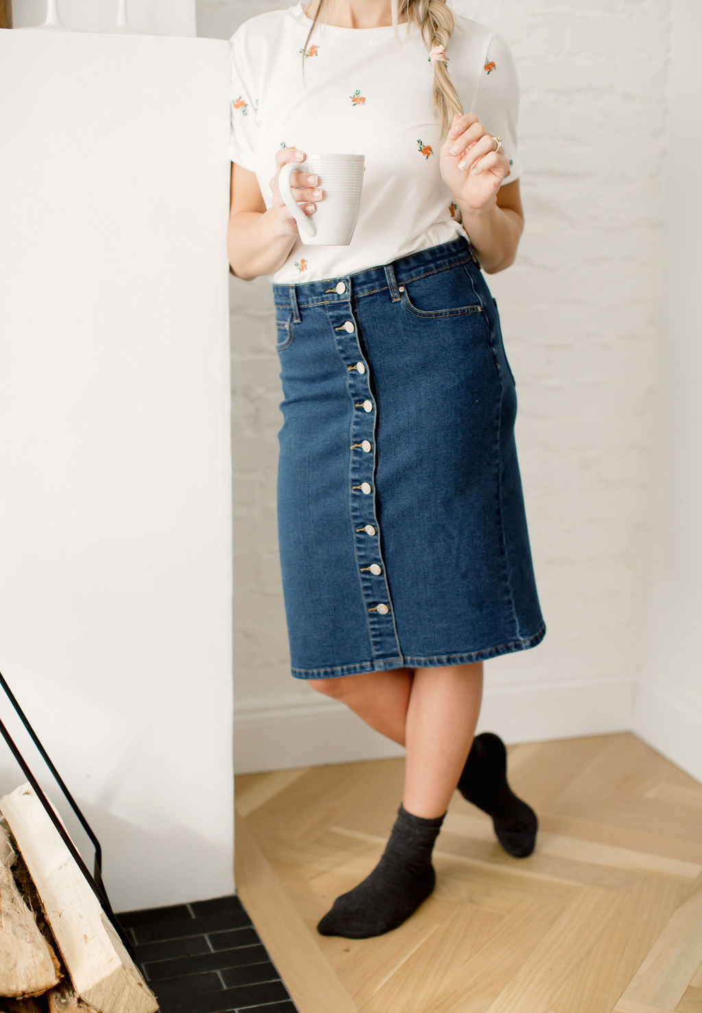 button down denim skirt