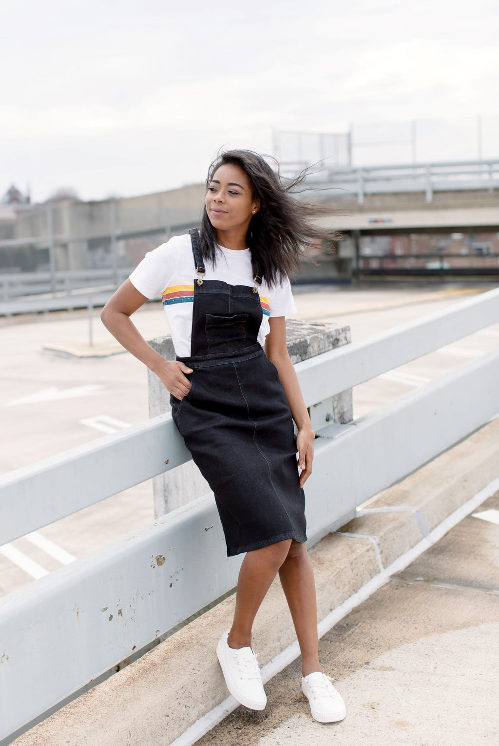 white overall skirt outfit