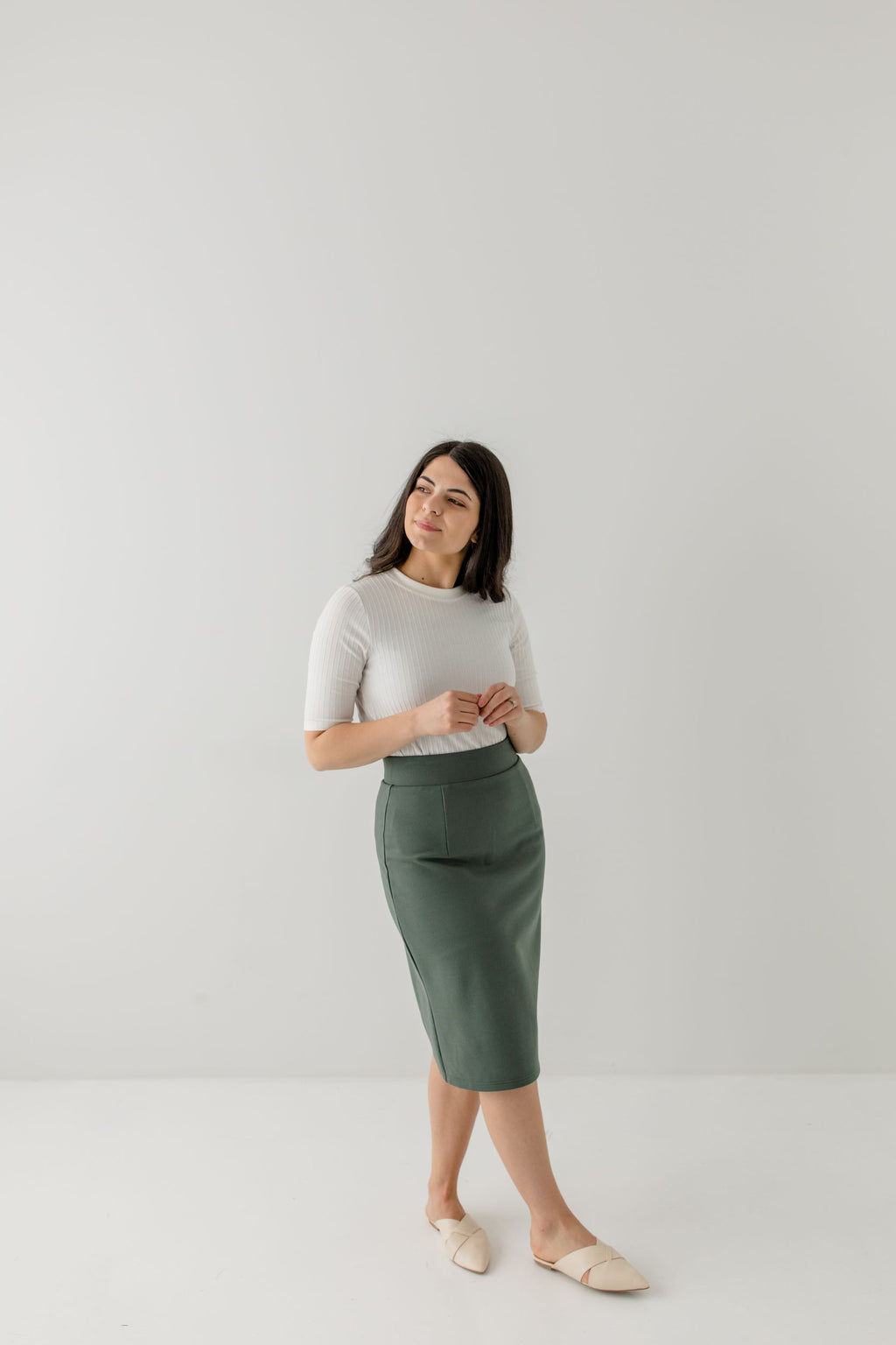 Anna' Pencil Skirt in Dusty Green FINAL SALE – The Main Street Exchange