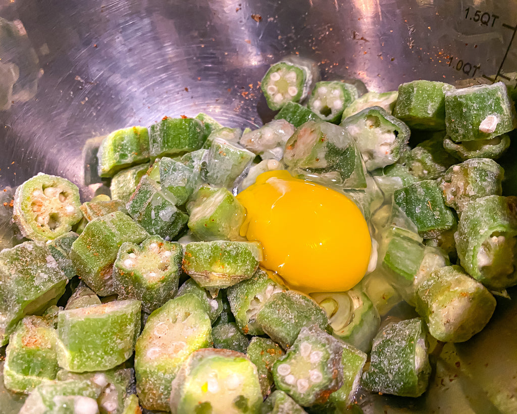 Frozen chopped okra with egg