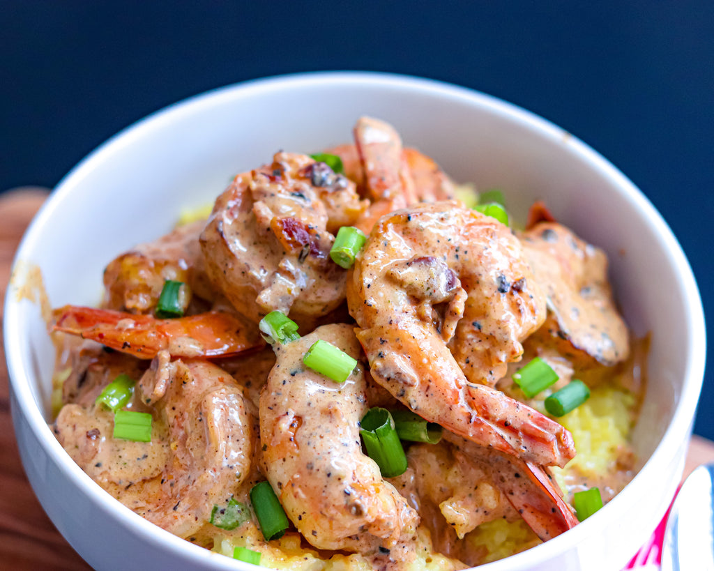 Creamy Shrimp with Yellow Grits and Bacon by Station 1923