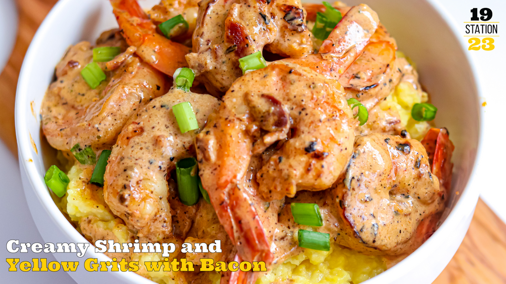Creamy Shrimp with Yellow Grits and Bacon by Station 1923
