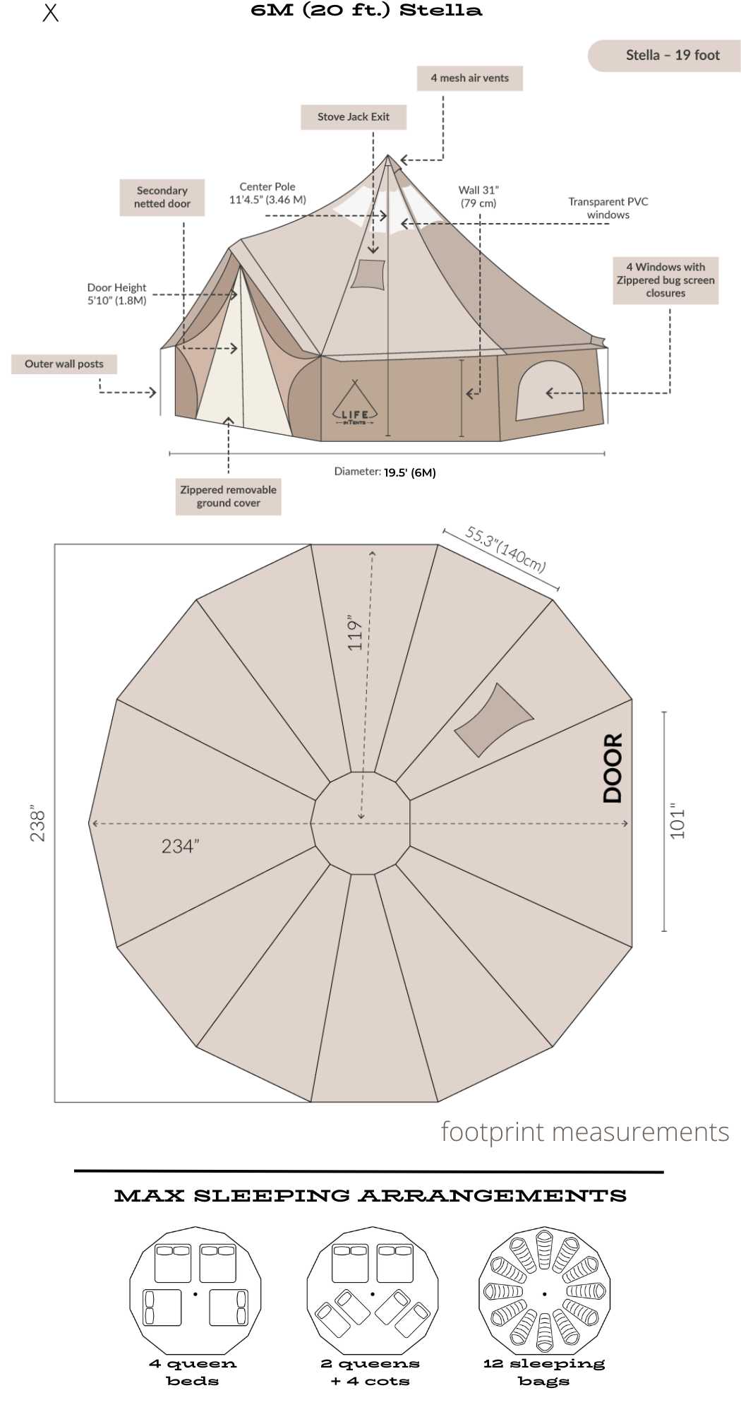 6M bell tent specs for Stella stargazer tent