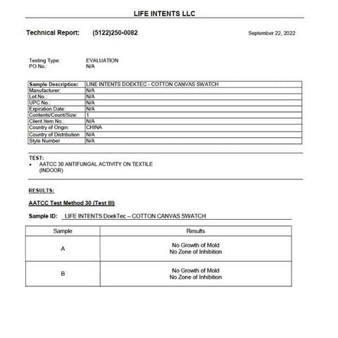 Résultats des tests de toile DOEKTEC AATCC 30