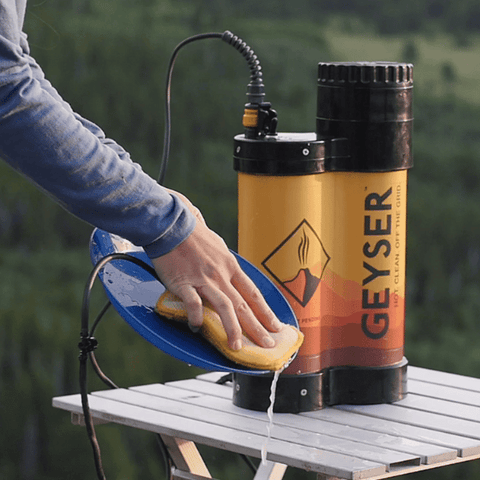 Geyser Systems portable camping shower washing dishes