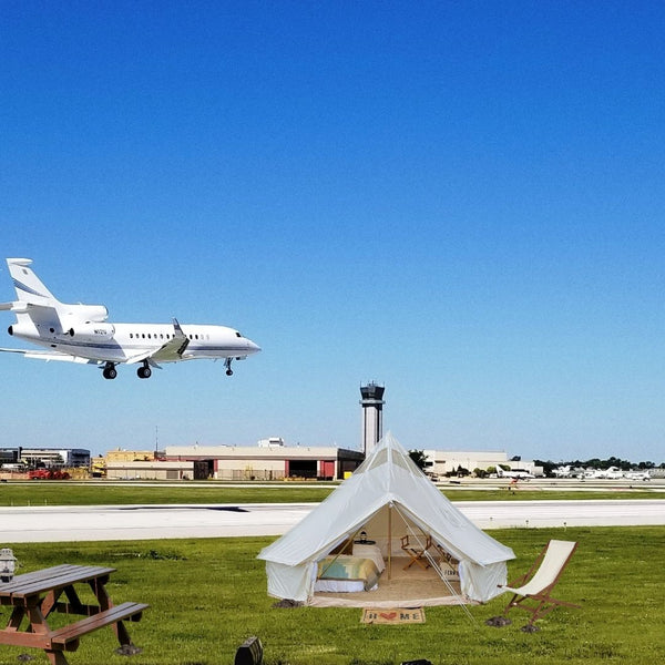 April Fools airport glamping