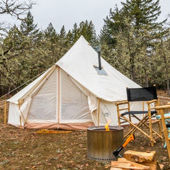 bell tent on fall day