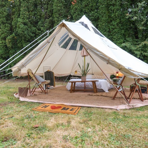 canvas bell tent with side walls up