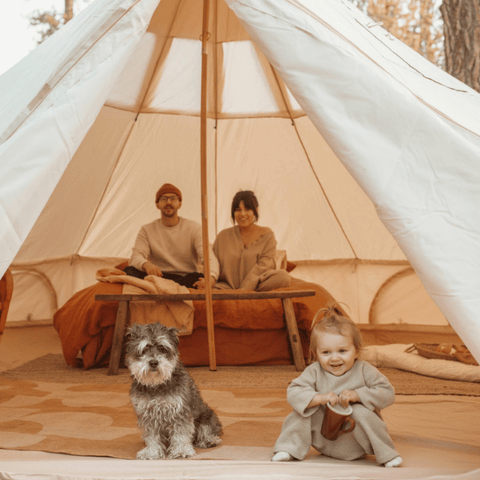 canvas family camping tent with kids