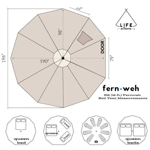 Un graphique qui détaille la disposition d'une tente cloche en toile de 16'.